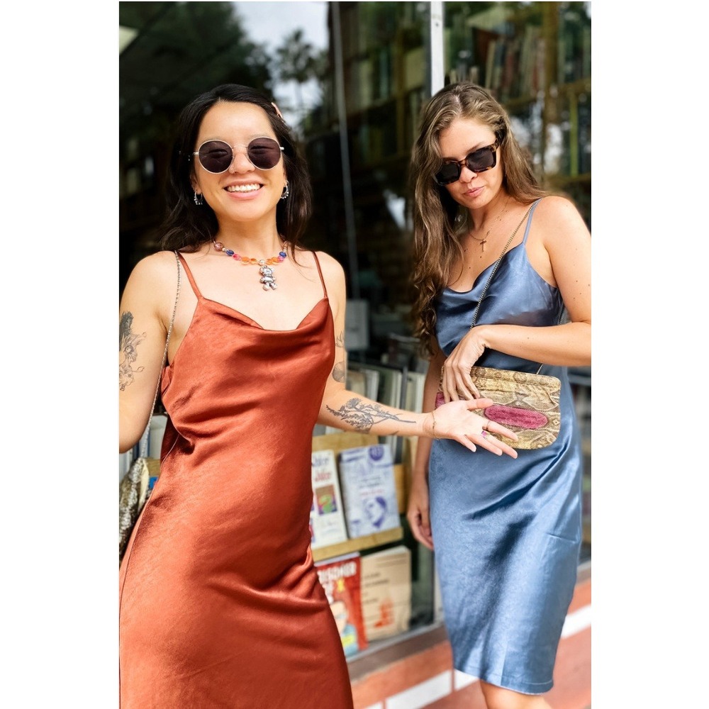 Grade & Gather Satin Slip Dress‎ Sleeveless Midi Maroon Formal Event